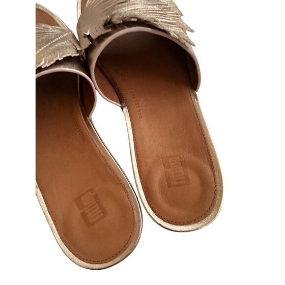 FITFLOP Rose Gold Leather Feather Cut Slide Sandals Size 8 - Picture 5 of 8